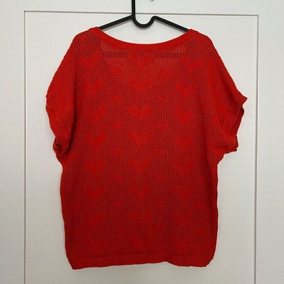 H&M Womens Top Size XL Red Chunky Open Knit Hearts Sleeveless High Low Hem - Picture 7 of 11